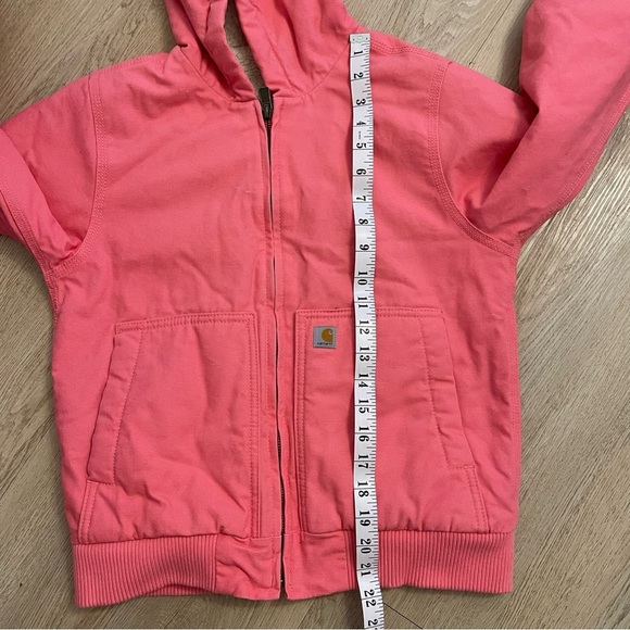 Carhartt Youth M 10-12 Coat Duck Canvas Girls Sherpa Lined Hooded Jacket Pink - Picture 12 of 13